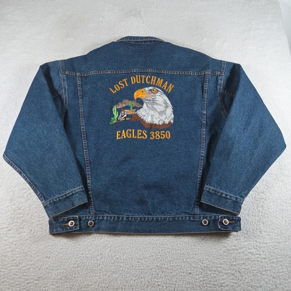 Vintage Haleman Denim Trucker Jacket Mens XL Blue Lost Dutchman‎ Embroidered